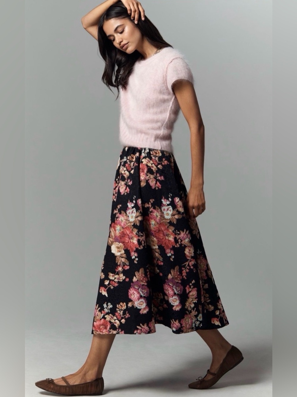 NWT MAEVE The Jacie Floral Jacquard Midi Skirt Black Anthropologie XL - Picture 2 of 15
